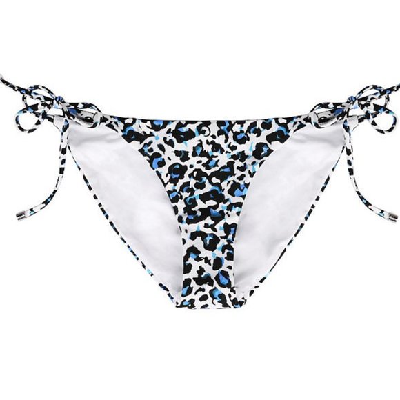 Victoria Secret Swim Bikini Bottom Extra-Large Side Tie Blue White Black Leopard - Picture 3 of 8